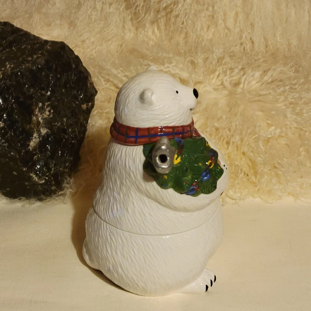 Vtg Pfaltzgraff Ceramic Glazed Polar Bear TeaPot W/Hot Chocolate Coffee Cup Mug
